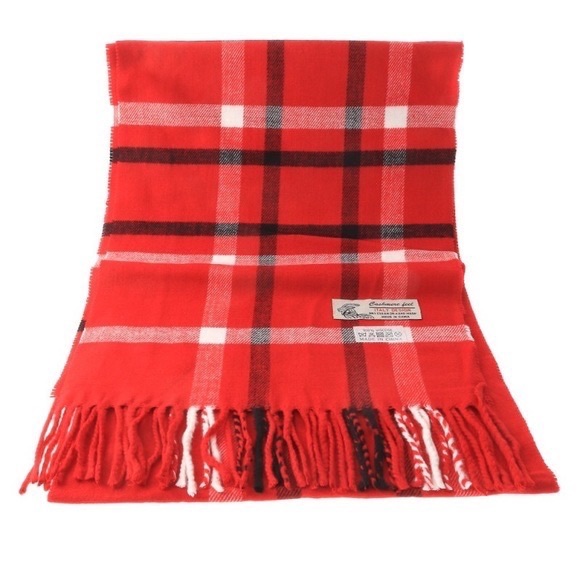 🛍🆕CASHMERE FEEL RED PLAID SCARF - Picture 3 of 5